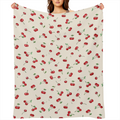Cherry Series Printed Flannel Blanket - Digital Printing, All- season Multipurpose Sports Style Knit Bedding - Soft and Lightweight Gift, Suitable for Sofa, Travel, Camping, Lunch Break, Home