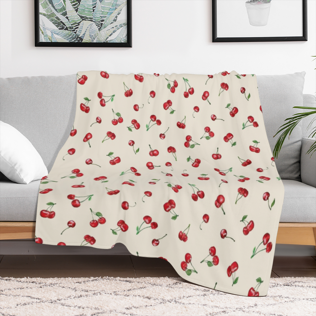 Cherry Series Printed Flannel Blanket - Digital Printing, All- season Multipurpose Sports Style Knit Bedding - Soft and Lightweight Gift, Suitable for Sofa, Travel, Camping, Lunch Break, Home