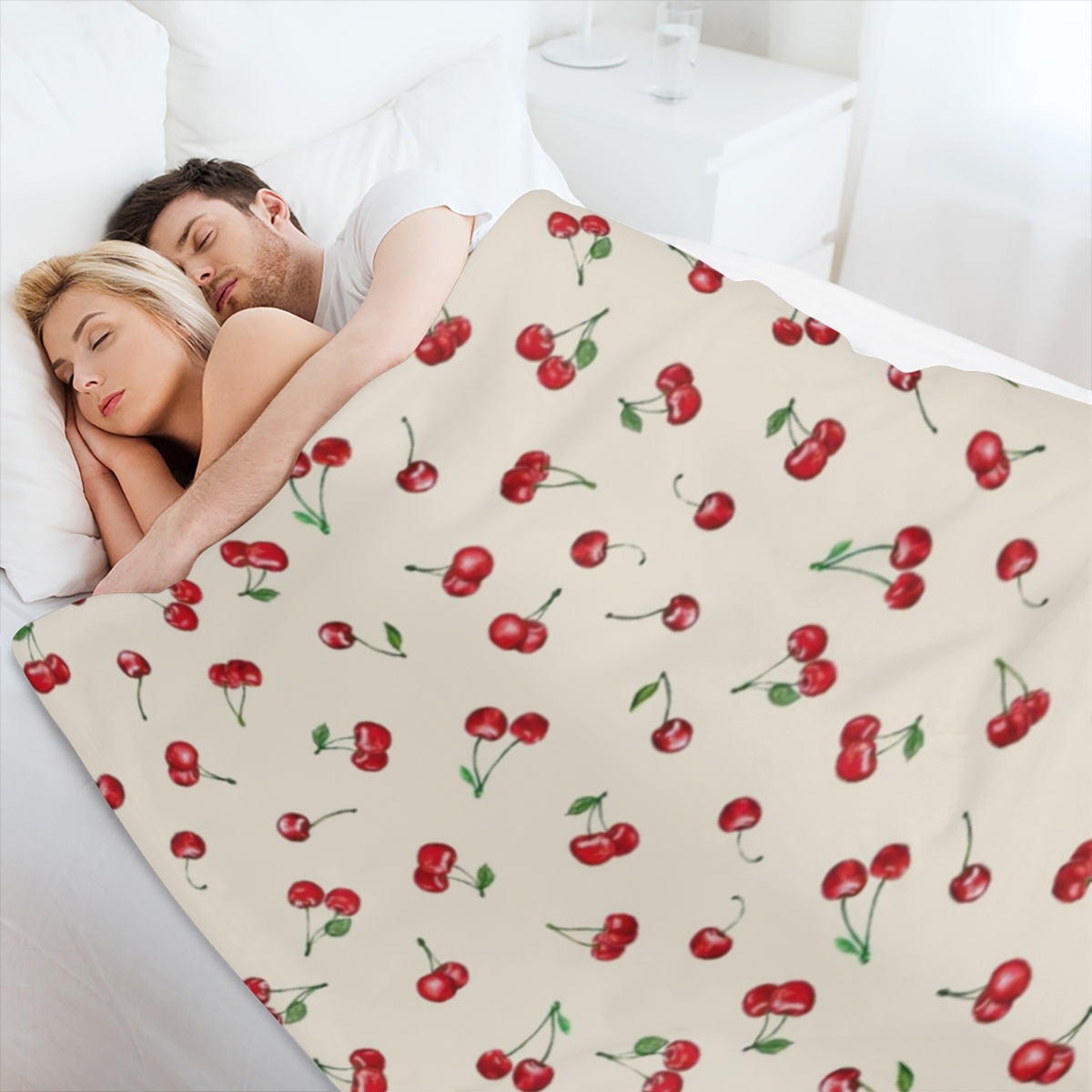 Cherry Series Printed Flannel Blanket - Digital Printing, All- season Multipurpose Sports Style Knit Bedding - Soft and Lightweight Gift, Suitable for Sofa, Travel, Camping, Lunch Break, Home