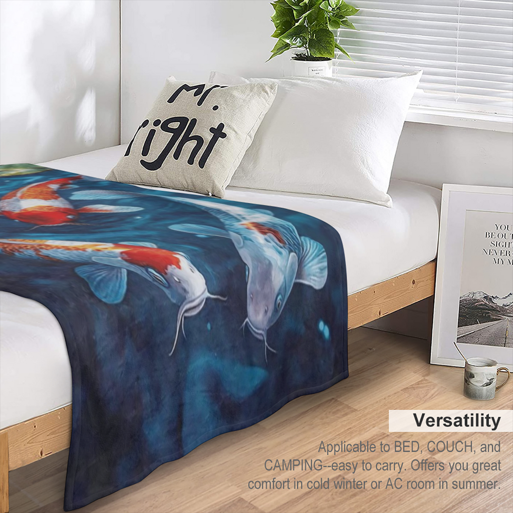 1pc Koi Fish Print Flannel Fleece Throw Blanket, 100 Polyester, Digital Print, Tear Resistant, All Seasons, Contemporary Style, Knit Fabric, 200-250gsm, Perfect Gift for Granddaughter, Daughter, Afric