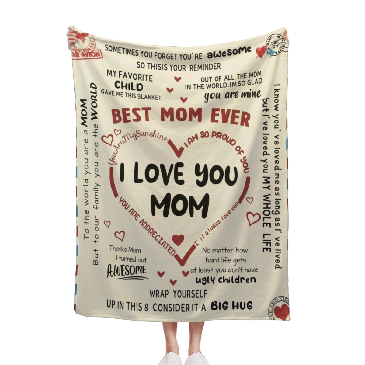 Letter To Mom Pattern Blanket, 1 Count SoftComfortable Warm Throw, Air-conditioned RoomWarm Nap Blanket for Home Office Travel day gift