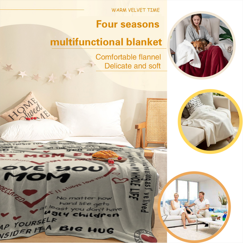 Letter To Mom Pattern Blanket, 1 Count SoftComfortable Warm Throw, Air-conditioned RoomWarm Nap Blanket for Home Office Travel day gift