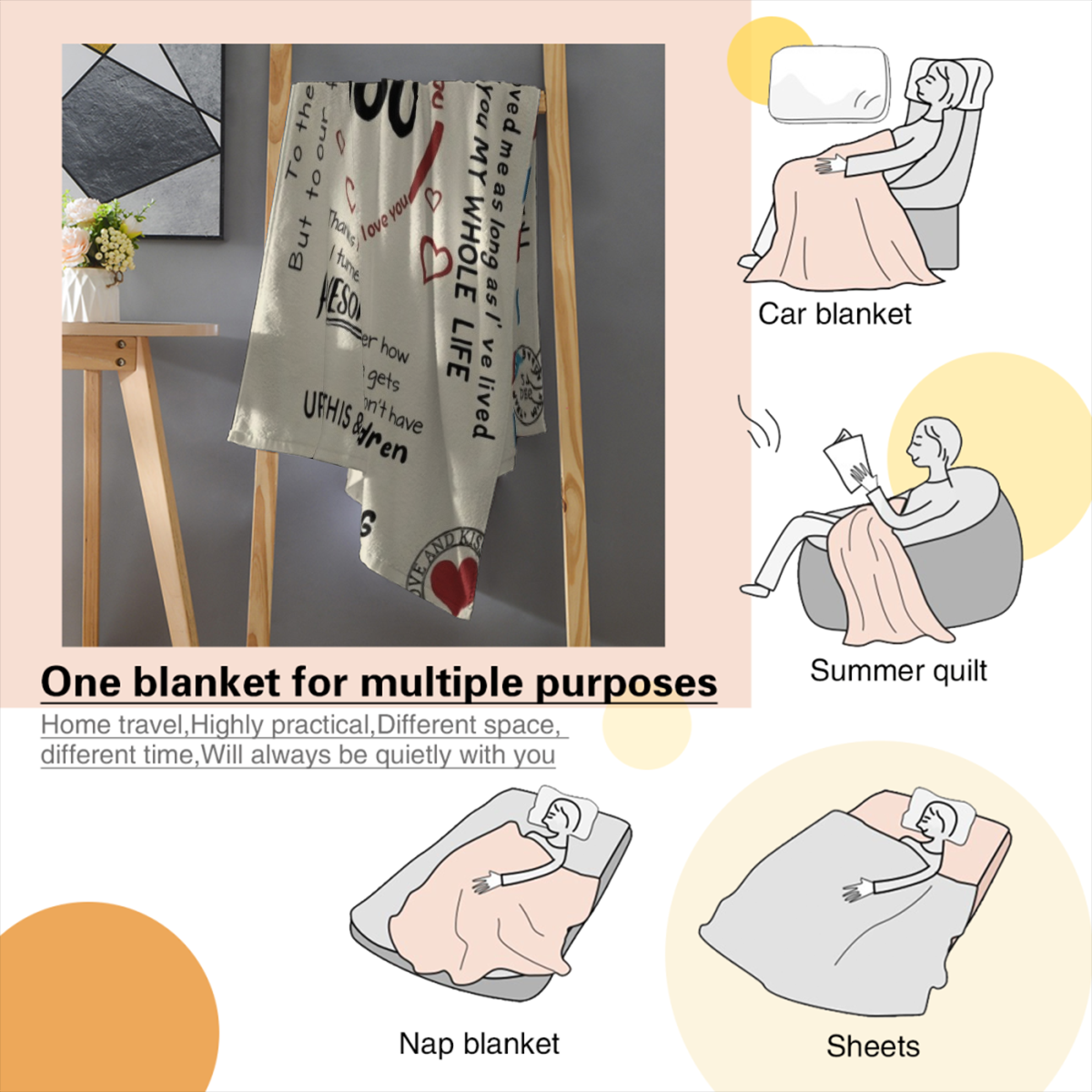 Letter To Mom Pattern Blanket, 1 Count SoftComfortable Warm Throw, Air-conditioned RoomWarm Nap Blanket for Home Office Travel day gift