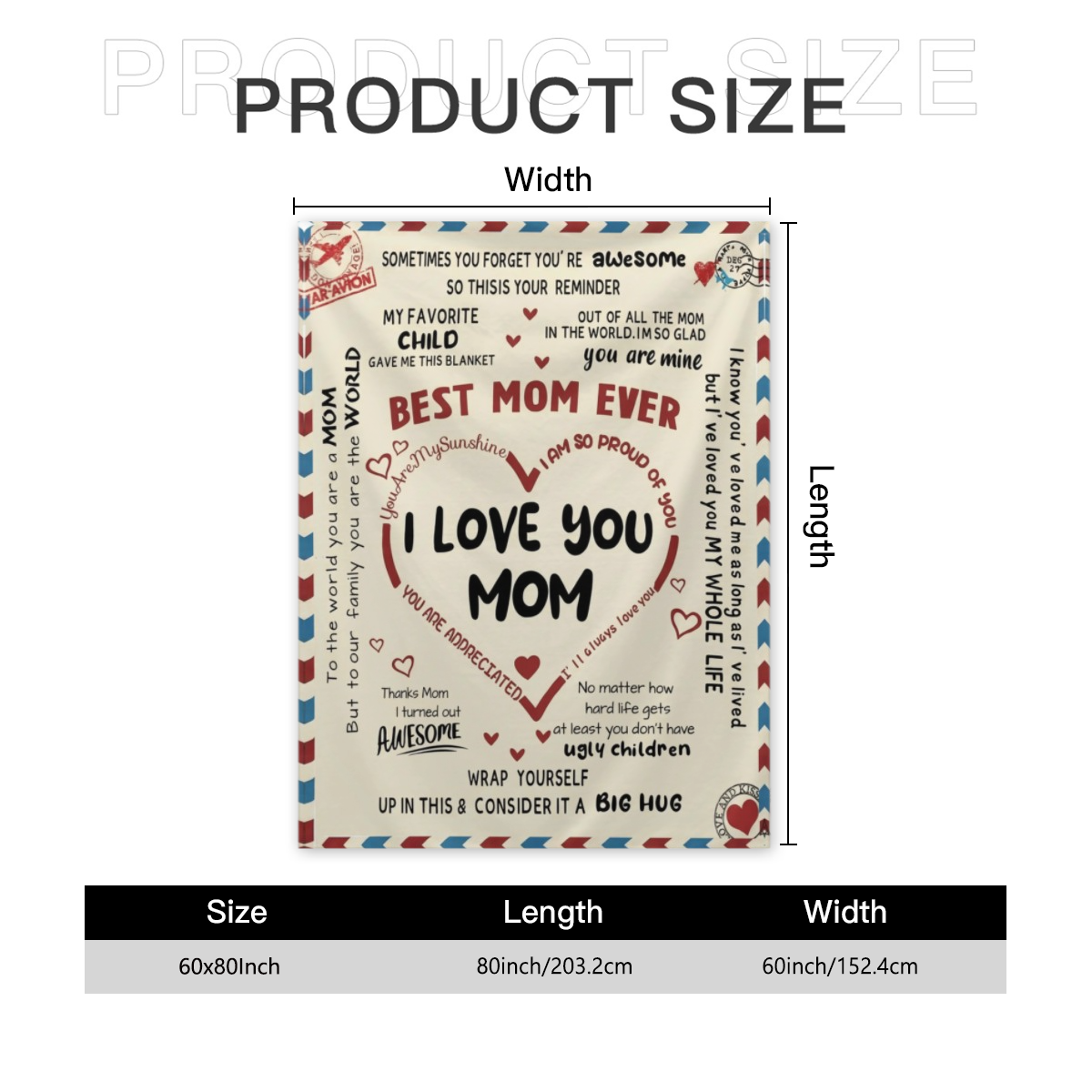 Letter To Mom Pattern Blanket, 1 Count SoftComfortable Warm Throw, Air-conditioned RoomWarm Nap Blanket for Home Office Travel day gift