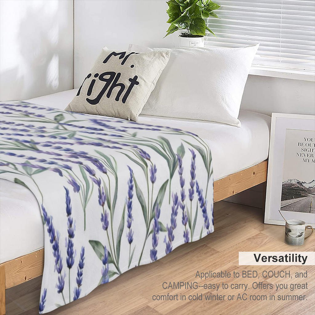 Lavender Flannel Throw Blanket ¨C Soft, Cozy 280GSM Fleece with Vibrant Purple Lavender & Green Leaf Pattern ¨C All-Season Comfort for Couch, Bed, or Dorm ¨C Machine Washable & Durable
