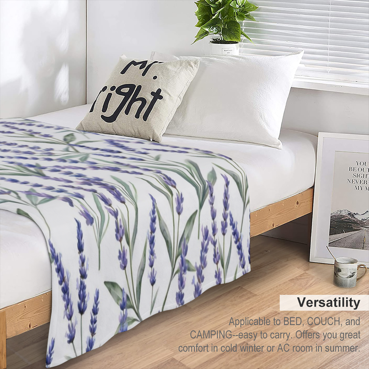 Lavender Flannel Throw Blanket ¨C Soft, Cozy 280GSM Fleece with Vibrant Purple Lavender & Green Leaf Pattern ¨C All-Season Comfort for Couch, Bed, or Dorm ¨C Machine Washable & Durable