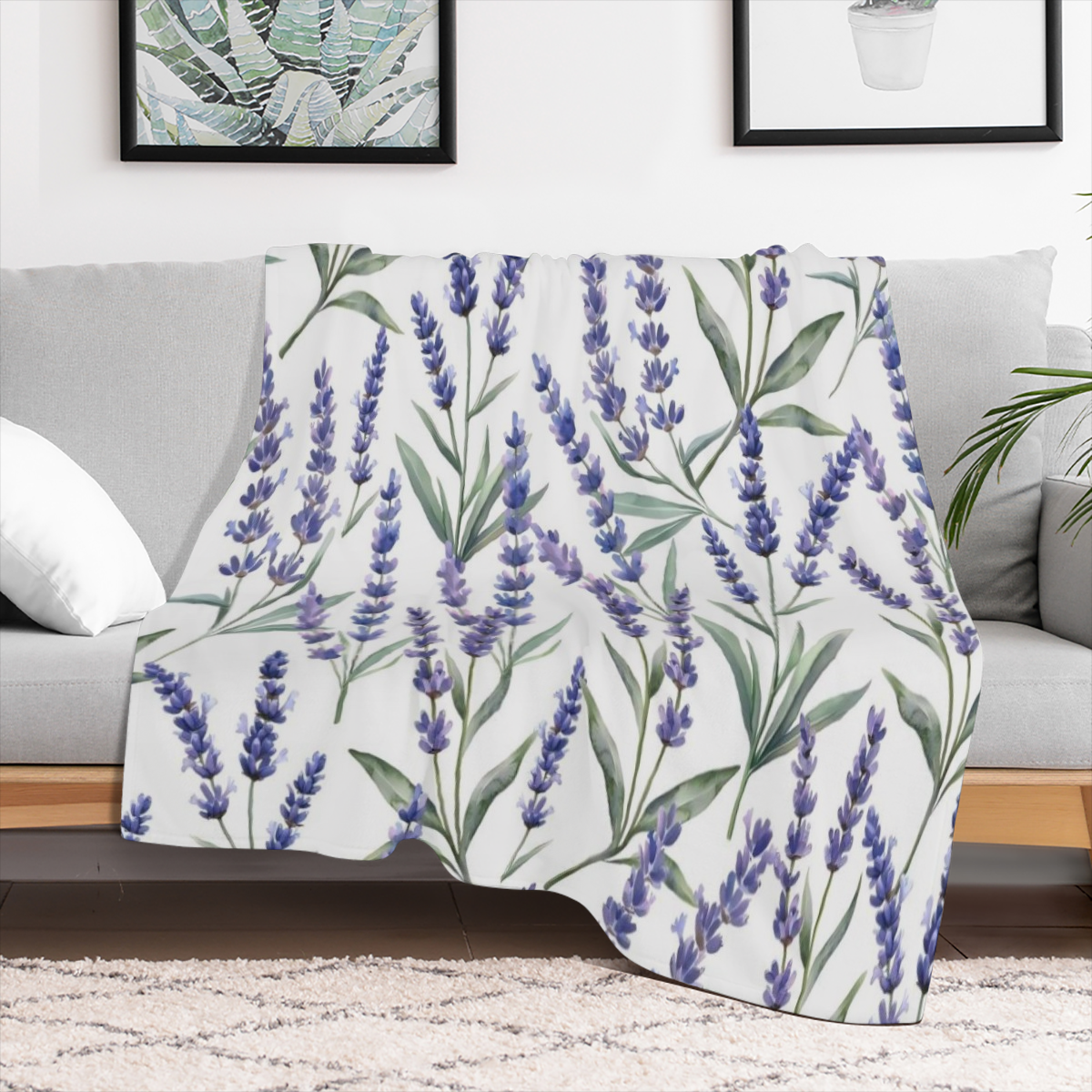 Lavender Flannel Throw Blanket ¨C Soft, Cozy 280GSM Fleece with Vibrant Purple Lavender & Green Leaf Pattern ¨C All-Season Comfort for Couch, Bed, or Dorm ¨C Machine Washable & Durable