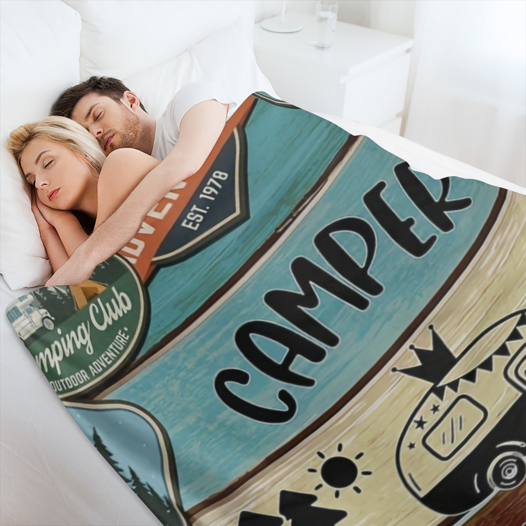 1pc Classic Fashion Blanket, Retro Camping Theme Flannel Blanket, Soft Warm Throw Blanket Nap Blanket For Couch Sofa Office Bed Camping Travel, Multi- purpose Gift Blanket For All Season