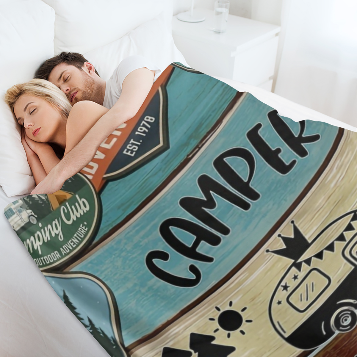 1pc Classic Fashion Blanket, Retro Camping Theme Flannel Blanket, Soft Warm Throw Blanket Nap Blanket For Couch Sofa Office Bed Camping Travel, Multi- purpose Gift Blanket For All Season