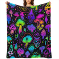 1pc Colorful Mushroom Pattern Blanket, Soft And Comfortable Flannel Warm Blanket, For School Dormitory Office Lunch Break, Sofa, Bed, Outdoor Camping