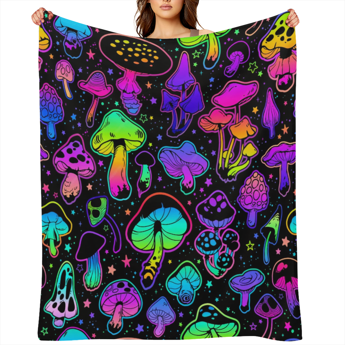 1pc Colorful Mushroom Pattern Blanket, Soft And Comfortable Flannel Warm Blanket, For School Dormitory Office Lunch Break, Sofa, Bed, Outdoor Camping