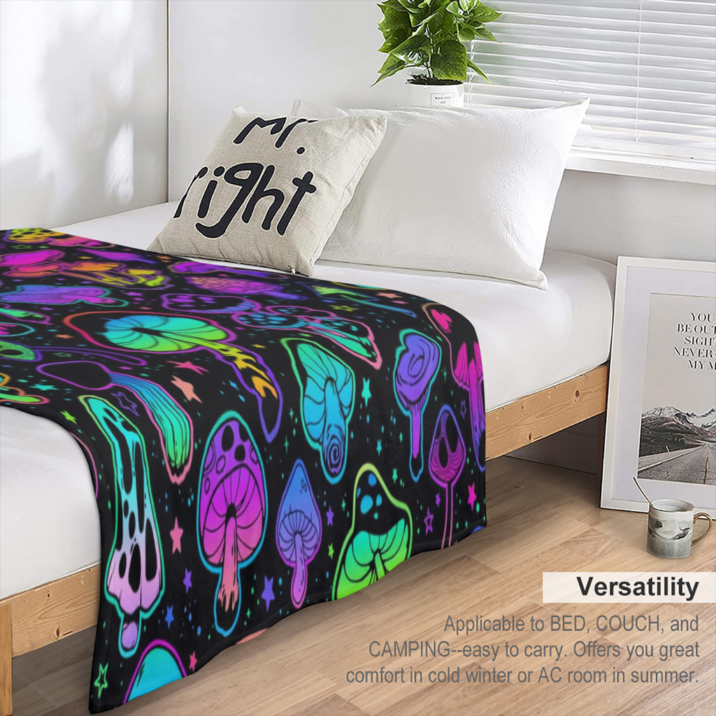 1pc Colorful Mushroom Pattern Blanket, Soft And Comfortable Flannel Warm Blanket, For School Dormitory Office Lunch Break, Sofa, Bed, Outdoor Camping
