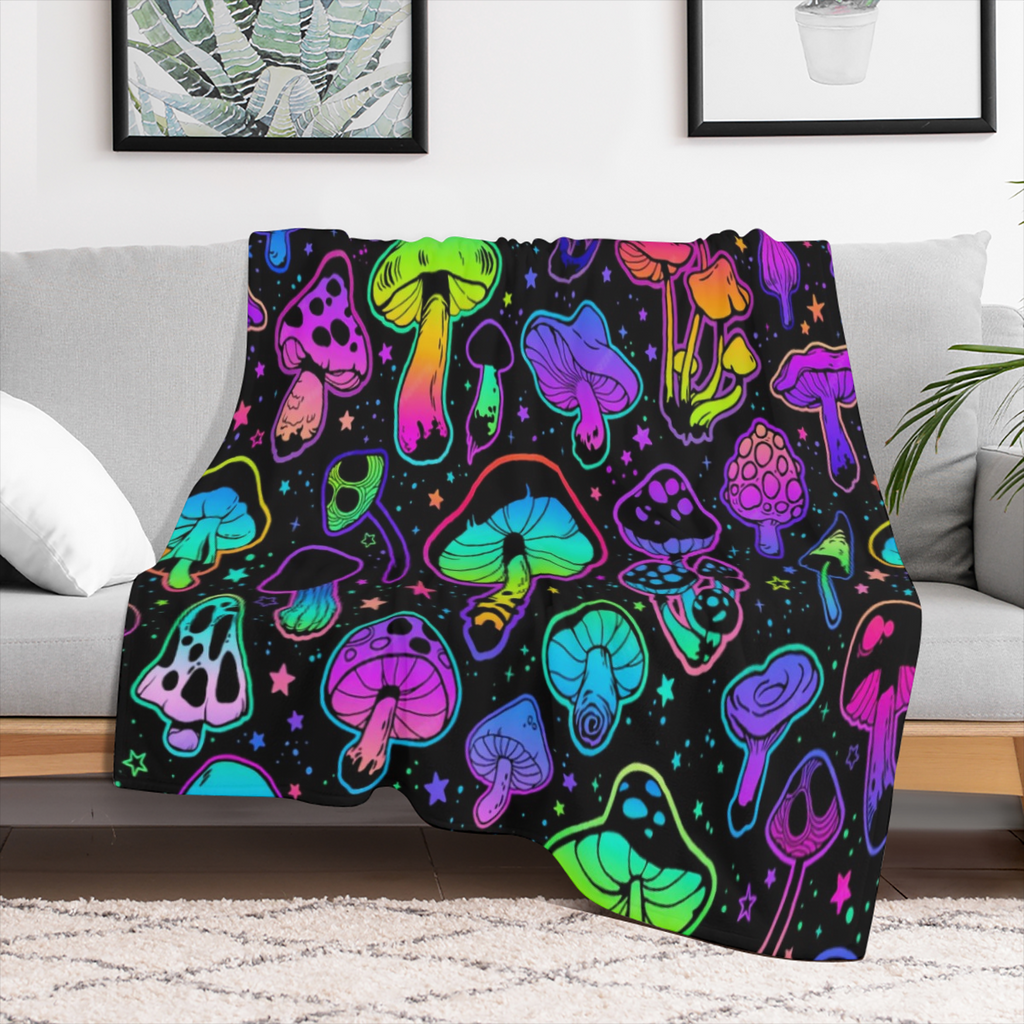 1pc Colorful Mushroom Pattern Blanket, Soft And Comfortable Flannel Warm Blanket, For School Dormitory Office Lunch Break, Sofa, Bed, Outdoor Camping