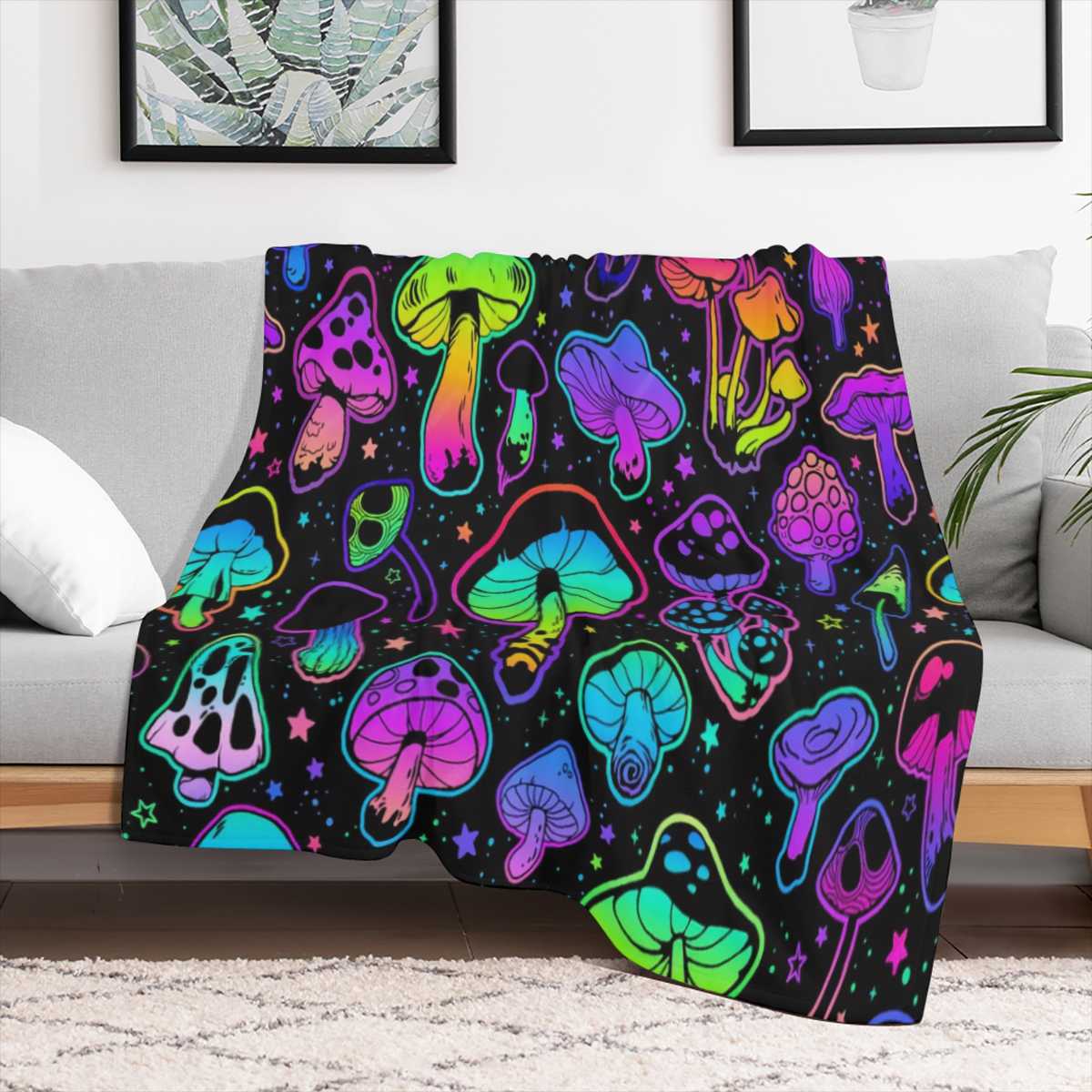 1pc Colorful Mushroom Pattern Blanket, Soft And Comfortable Flannel Warm Blanket, For School Dormitory Office Lunch Break, Sofa, Bed, Outdoor Camping