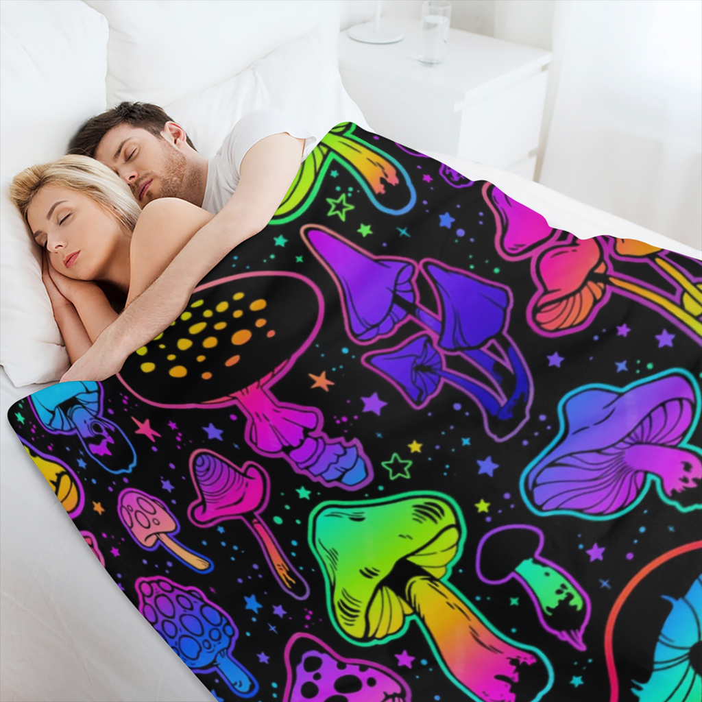 1pc Colorful Mushroom Pattern Blanket, Soft And Comfortable Flannel Warm Blanket, For School Dormitory Office Lunch Break, Sofa, Bed, Outdoor Camping