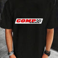 Men'S Black 100% Crew Neck T-Shirt | Red and White Checkered COMP CAMS Logo, Casual Regular Fit Summer Short Sleeve, Machine Washable, All-Season Wear, Eye-Catching Pattern Design, Breathable Fabric, Non-Transparent Material, 200g Weight