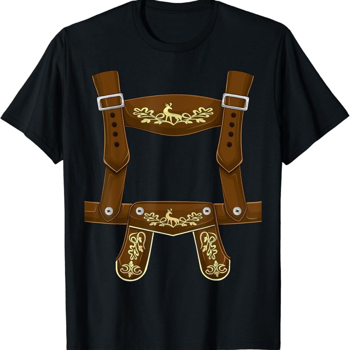Men'S Bavarian Beer T-Shirt - Munich Oktoberfest Pants Strap Design, Black Casual Weekend Attire with Ornate Belt Pattern, Weekend Casual Wear | Munich Beer Festival Shirt | Decorative Element