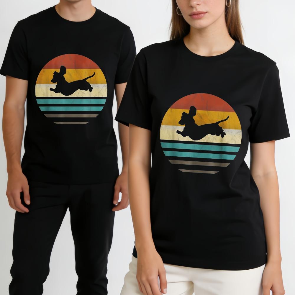 100% Cotton Unisex Dachshund Vintage Silhouette 60s 70s Retro grunge Dog Lover T-Shirt Casual Top