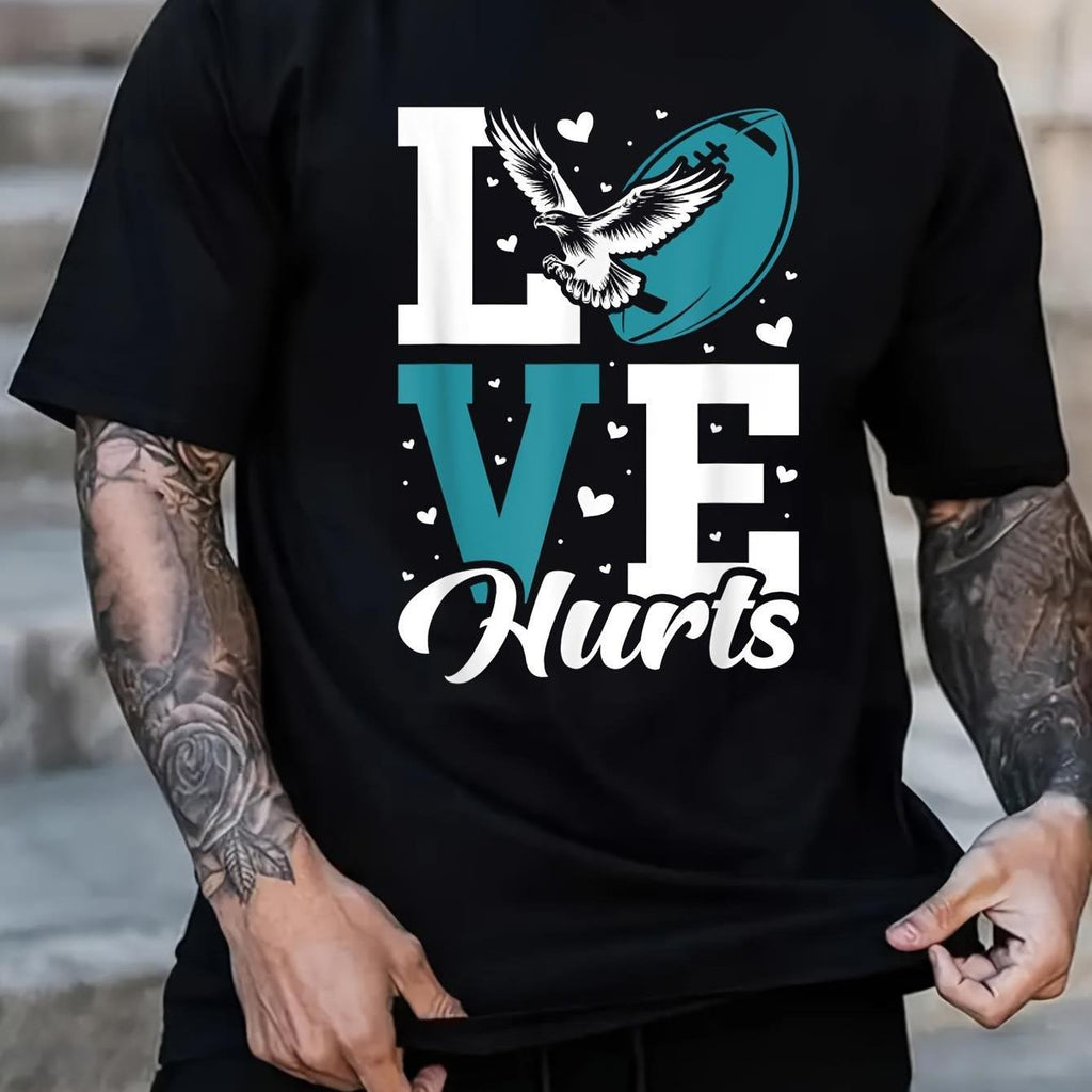 Love Hurts Eagle 100% Cotton T-Shirt with Sports Wear, Ideal Gift for Men, Women, Dad, Mom, Friends