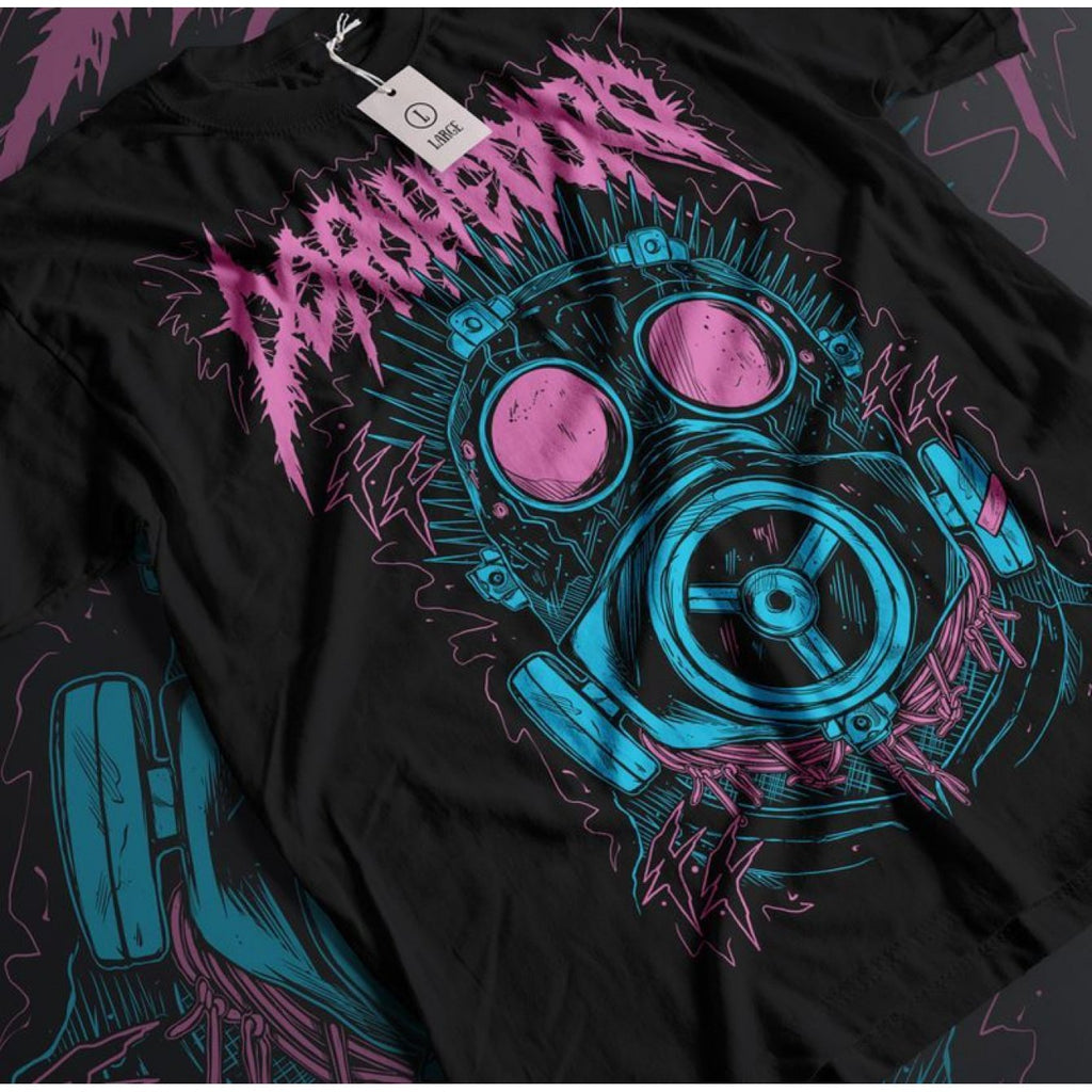 Chemise Dorohedoro Bienvenue dans le Chaos - T-shirt Manga Noir avec Design Masque à Gaz Rose et Bleu, Tee Unisexe Décontracté pour Adultes, Tenue Légère Cosplay Quotidienne pour Fans de Dorohedoro, Confortable