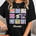 Sanrio for hello kitty Women'S 100% T-Shirt- Cute Plaid Pattern Round Neck Short Sleeve Top, Soft Breathable Fabric, Machine Washable, White& Black Spring Summer Autumn Essential, All-Season Versatile Comfortable Printed Shirt