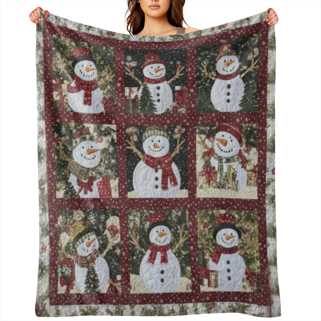 Cozy Flannel Christmas blanket with snowman print - soft and warm for sofas, beds, cars, offices and camping - all- season gift