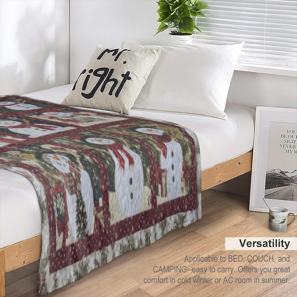 Cozy Flannel Christmas blanket with snowman print - soft and warm for sofas, beds, cars, offices and camping - all- season gift