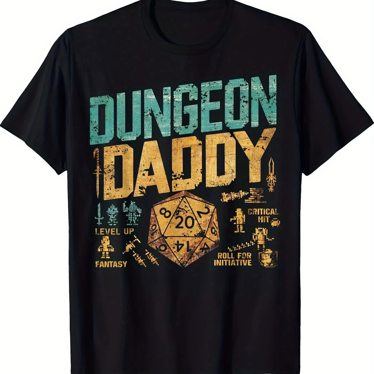 1 T-shirt Vintage Homme D & D Impression D20 et d20 avec Dragons - Coton