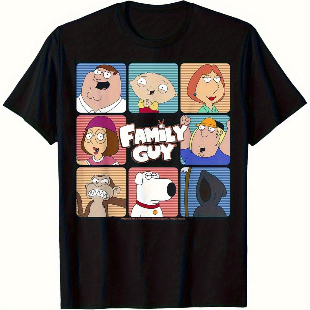 Men'S Griffin for family Photo T-Shirt - for family Guy Inspired Graphic Tee with Peter, Lois, Meg, Chris, Stewie & Brian - 180g All-Season Fit Crew Neck Short Sleeve Shirt for Casual Wear & for family Matching Outfits - Plus Size Available - Nostal