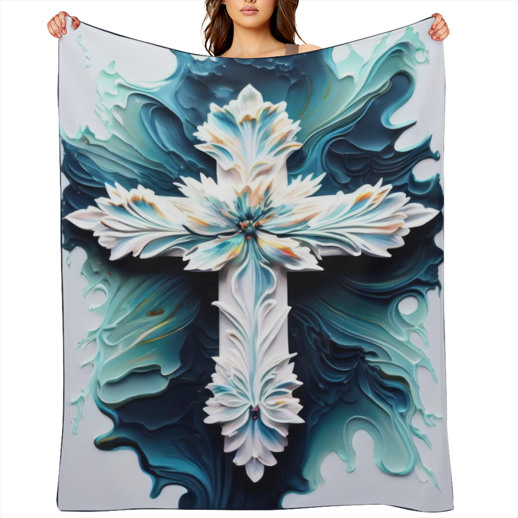 1pc Floral Cross Print Aesthetic Blanket, Soft Warm Throw Blanket Nap Blanket For Couch Sofa Office Bed Camping Travel, Multi- purpose Gift Blanket For All Season