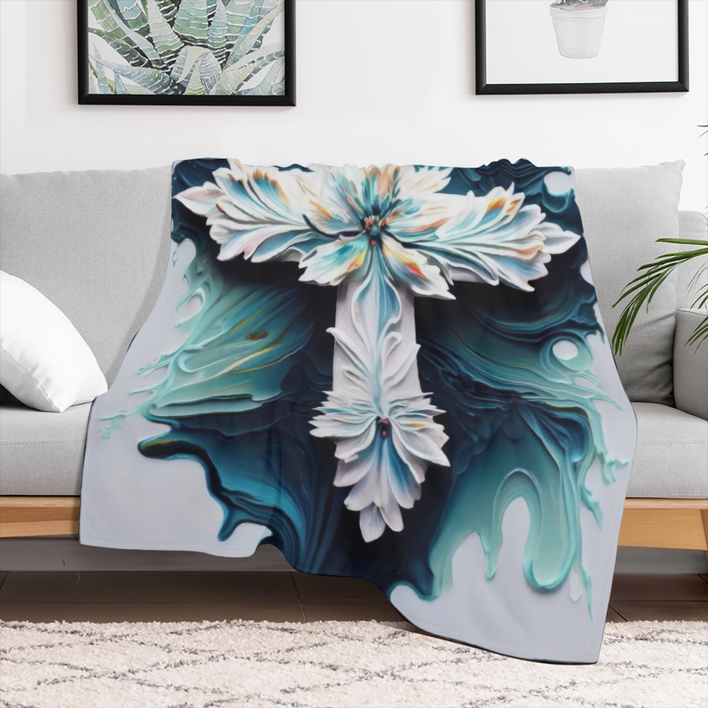 1pc Floral Cross Print Aesthetic Blanket, Soft Warm Throw Blanket Nap Blanket For Couch Sofa Office Bed Camping Travel, Multi- purpose Gift Blanket For All Season