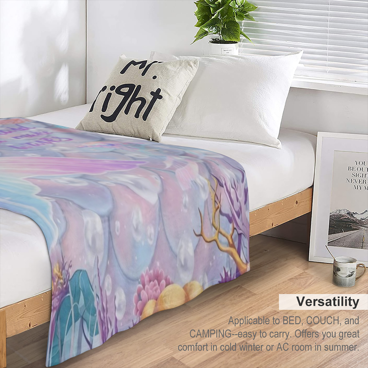 1PC Fish Pattern Flannel Blanket Lunch Break Blanket Sofa Bed Warm Cozy Blanket Soft Throw Blanket For Sofa Home Comfortable Lightweight Blanket Bed Travel Camping Living Room Office Sofa Chair Bed Fl