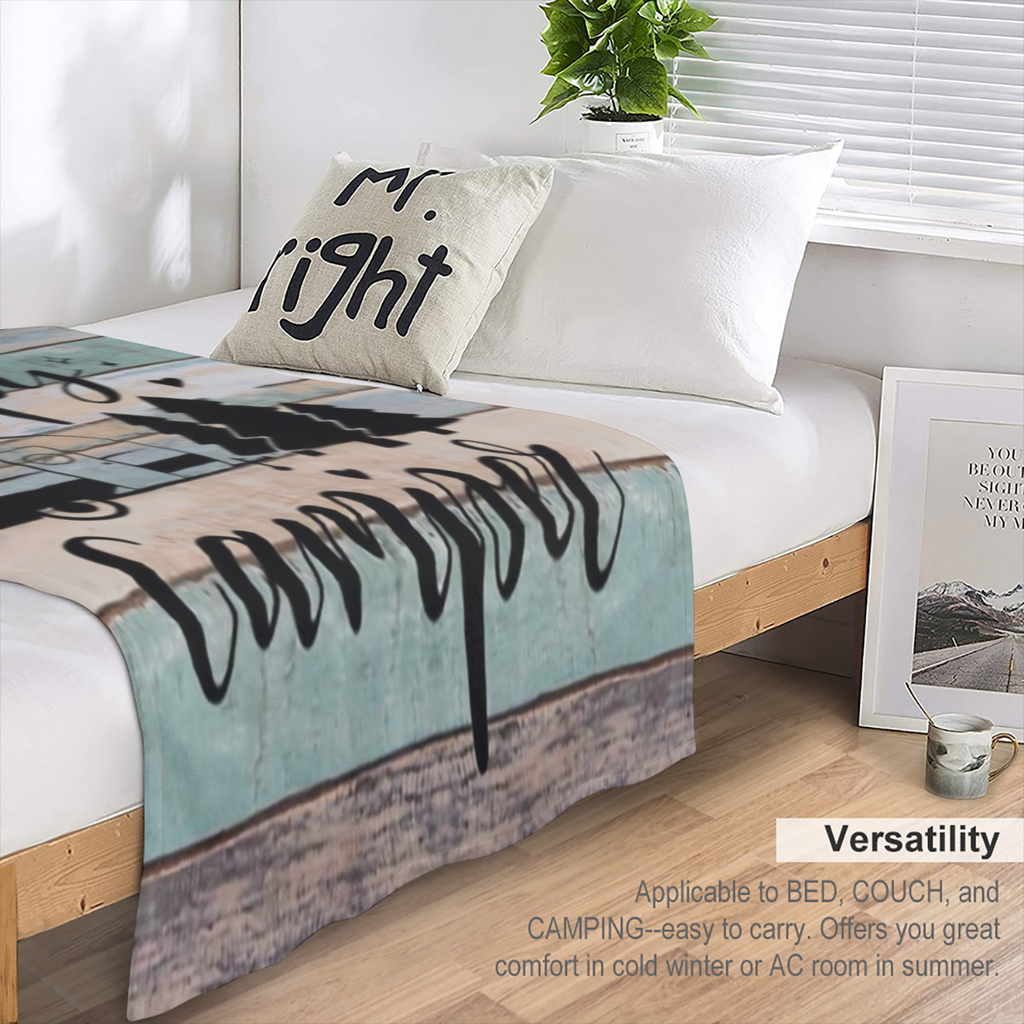 Cozy Flannel Throw Blanket Featuring a Happy Camper Design, Machine Washable, Crafted with Quilted Details, Digitally Printed, Versatile for All Seasons, Made of Polyester, Perfect for Use on Sofas An