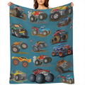 1pc Monster Truck Flannel Throw Blanket, Soft & Cozy Flannel Blanket For Bed, Couch & Sofa, Warm Comfort, Contemporary Style, Ideal For Home Comfort, Lightweight For Travel & Camping