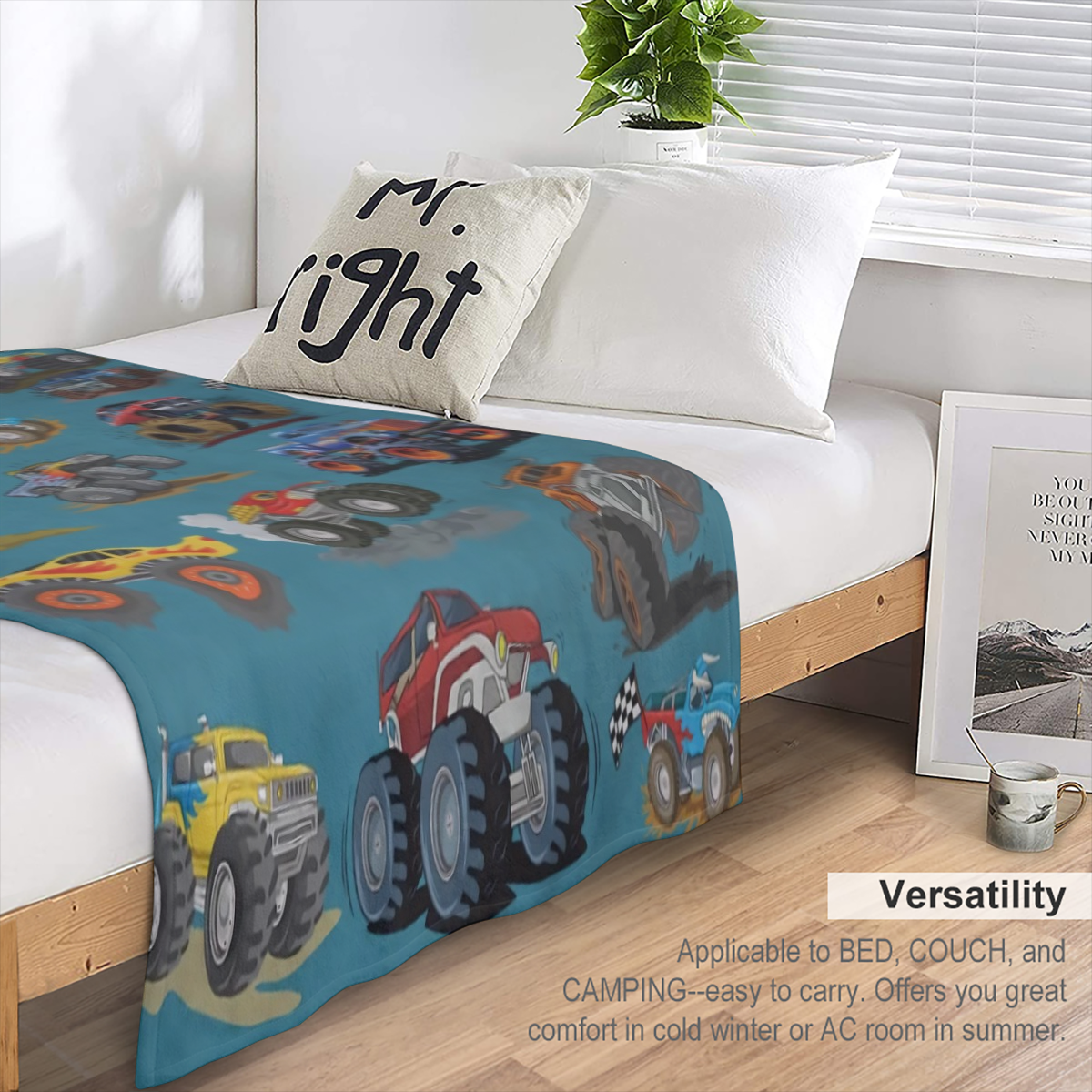 1pc Monster Truck Flannel Throw Blanket, Soft & Cozy Flannel Blanket For Bed, Couch & Sofa, Warm Comfort, Contemporary Style, Ideal For Home Comfort, Lightweight For Travel & Camping