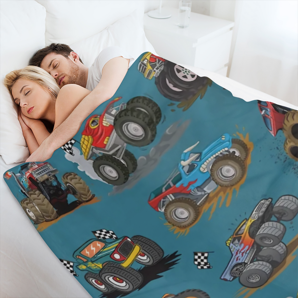 1pc Monster Truck Flannel Throw Blanket, Soft & Cozy Flannel Blanket For Bed, Couch & Sofa, Warm Comfort, Contemporary Style, Ideal For Home Comfort, Lightweight For Travel & Camping