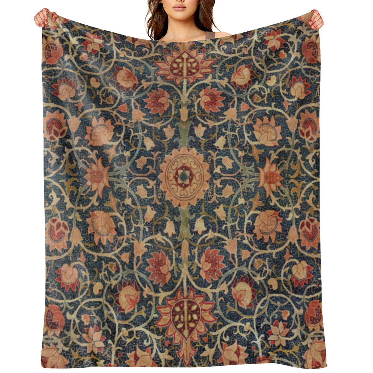 1pc, vintage print thickened warm soft feel Flannel blanket bed blanket sofa blanket