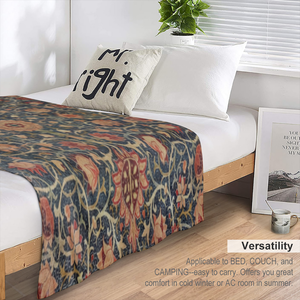 1pc, vintage print thickened warm soft feel Flannel blanket bed blanket sofa blanket