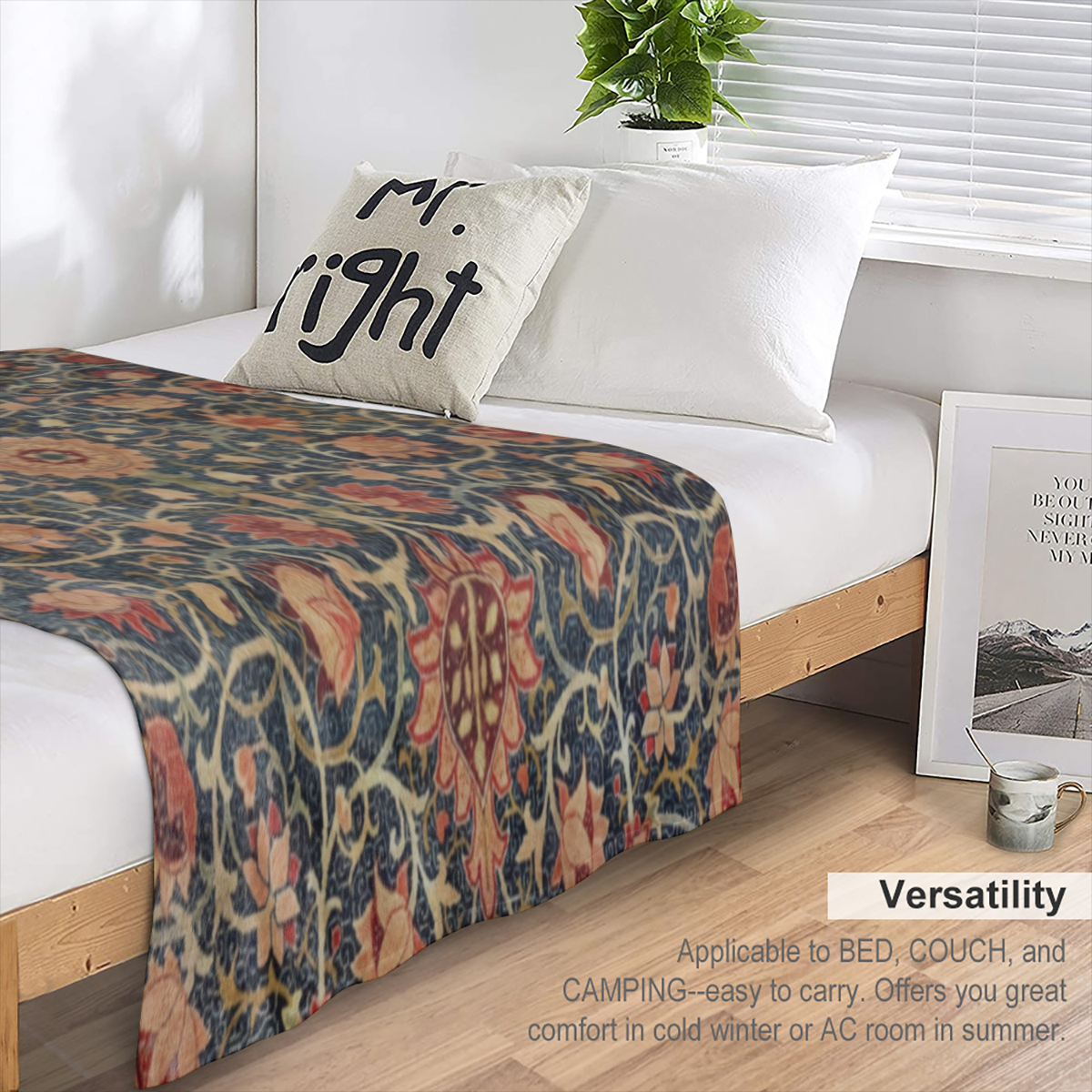 1pc, vintage print thickened warm soft feel Flannel blanket bed blanket sofa blanket