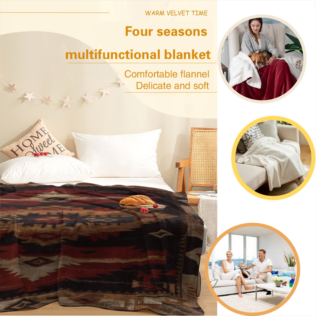 2D Flat, 1pc, Soft Cozy Blanket, Boho Patchwork Flannel Blanket, Soft, Cozy, All-Season Throw with Vibrant Southwestern Patterns, Perfect for Travel, Sofa, Bed, Office Decor, Ideal Birthday Or Holiday