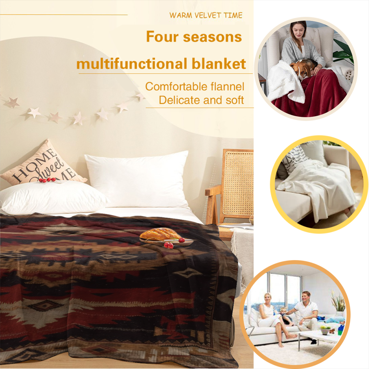 2D Flat, 1pc, Soft Cozy Blanket, Boho Patchwork Flannel Blanket, Soft, Cozy, All-Season Throw with Vibrant Southwestern Patterns, Perfect for Travel, Sofa, Bed, Office Decor, Ideal Birthday Or Holiday