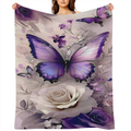Contemporary Purple Flannel Blanket, Luxurious Gradient Floral Print, Digital Quilting Polyester, 200- 250 g, Tear Resistant, Stain Resistant, Soft and Warm, with Multipurpose Use, Perfect for Bedroom