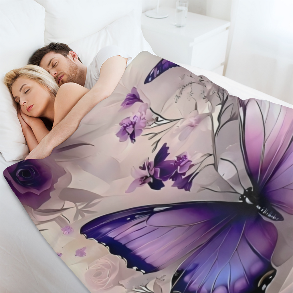 Contemporary Purple Flannel Blanket, Luxurious Gradient Floral Print, Digital Quilting Polyester, 200- 250 g, Tear Resistant, Stain Resistant, Soft and Warm, with Multipurpose Use, Perfect for Bedroom