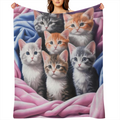 1 Cozy Cat Print Flannel Blanket - Soft All Seasons Knitted Polyester Cute Kitten Design Machine Washable Perfect for Sofa Bed Travel and Camping Ideal Gift for Friends Bed Throw Blanket Playful Home