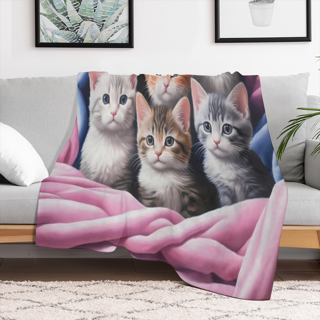 1 Cozy Cat Print Flannel Blanket - Soft All Seasons Knitted Polyester Cute Kitten Design Machine Washable Perfect for Sofa Bed Travel and Camping Ideal Gift for Friends Bed Throw Blanket Playful Home