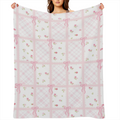 1pc Cute Pink Plaid Ribbon Bow & Flower Print Flannel Blanket - Versatile for Office, Outdoor Camping, and Travel - Ideal for Sleeping, Reading, Relaxation