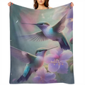 1pc Charming Hummingbird Fleece Throw Blanket Soft Cozy Comfort Vibrant Floral Print Home Decor