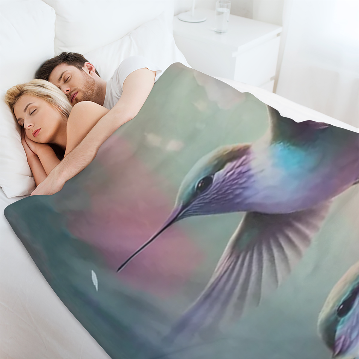 1pc Charming Hummingbird Fleece Throw Blanket Soft Cozy Comfort Vibrant Floral Print Home Decor