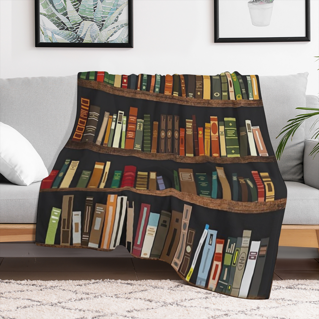 1pc bookshelf print blanket, warm and comfortable soft blanket sofa bed sofa birthday gift