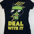 Mighty Fine Invader Zim Gir "Deal with It" Women's T-Shirt - Funny Anime Graphic Tee, Soft Stretch Fabric, Casual Fit XS Black Shirt for Gir Fans & Invader Zim Supporters, Fan Merchandise, Playful Design, Durable Print